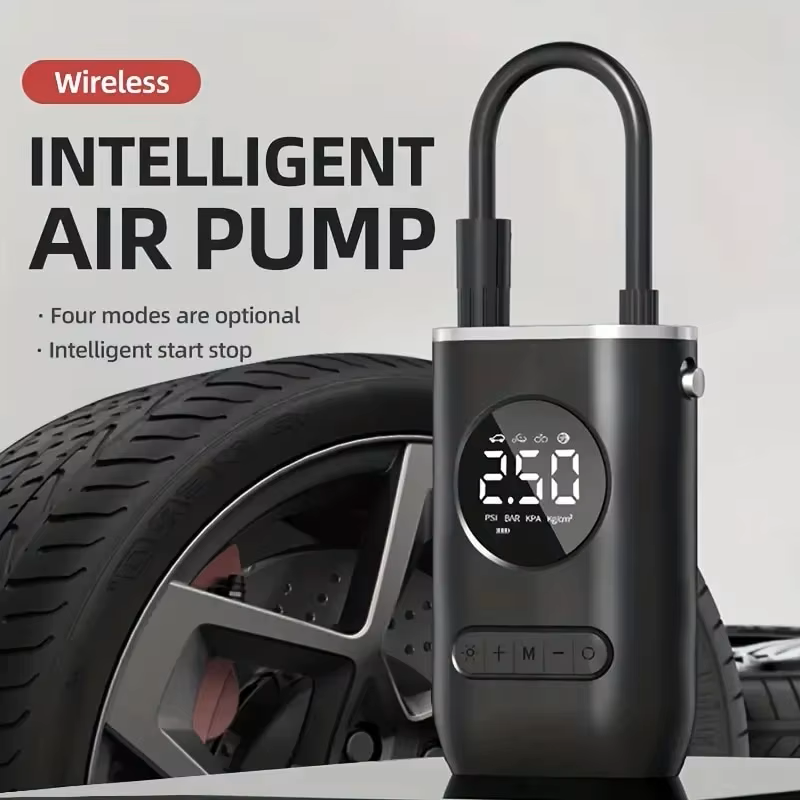 Mini Bomba de Ar Portátil Elétrica para Pneus de Carro/Moto/Bike - Visor Digital/Sem Fio