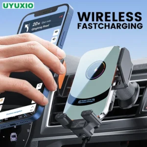 Carregador veicular sem fio UYUXIO, fixação automática, carregamento super rápido, iPhone 16, 15 Pro Max e Samsung.