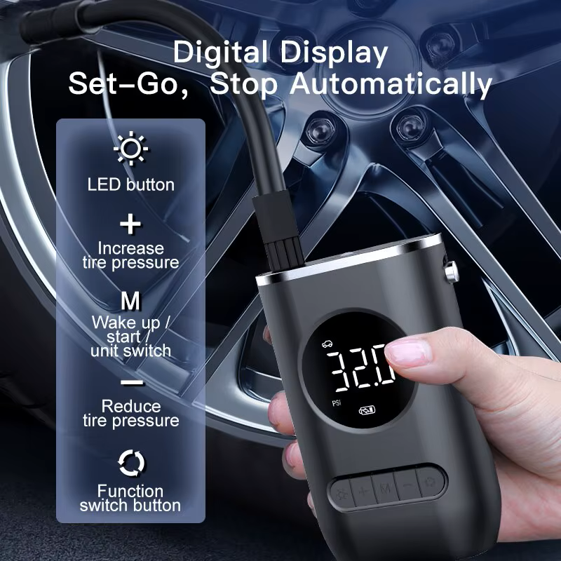Mini Bomba de Ar Portátil Elétrica para Pneus de Carro/Moto/Bike - Visor Digital/Sem Fio - Imagem 5
